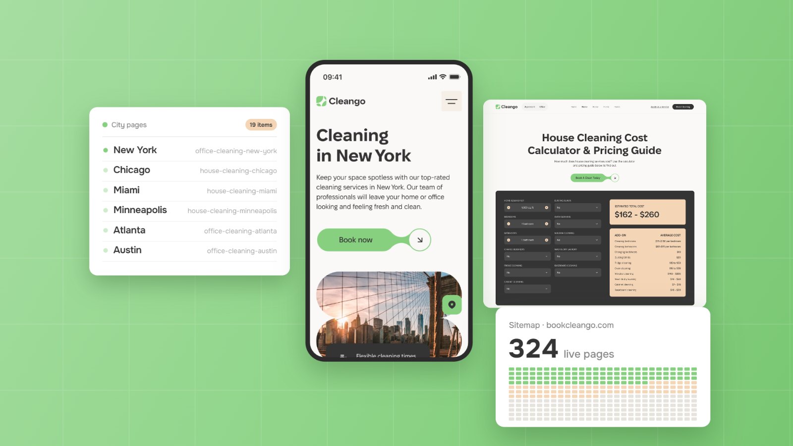 Screens from the Cleango website