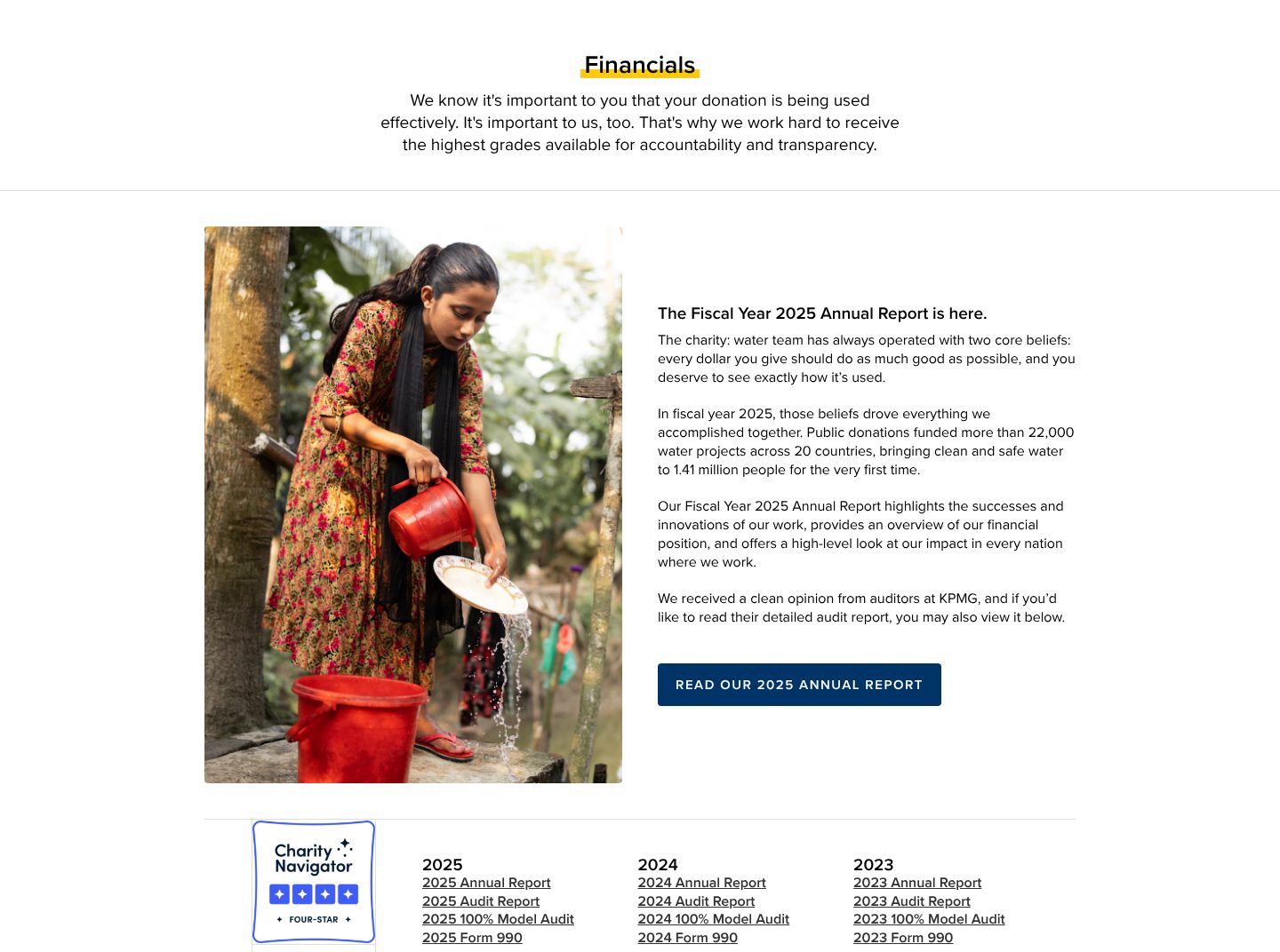 Reports anyone can open, on the charity: water website