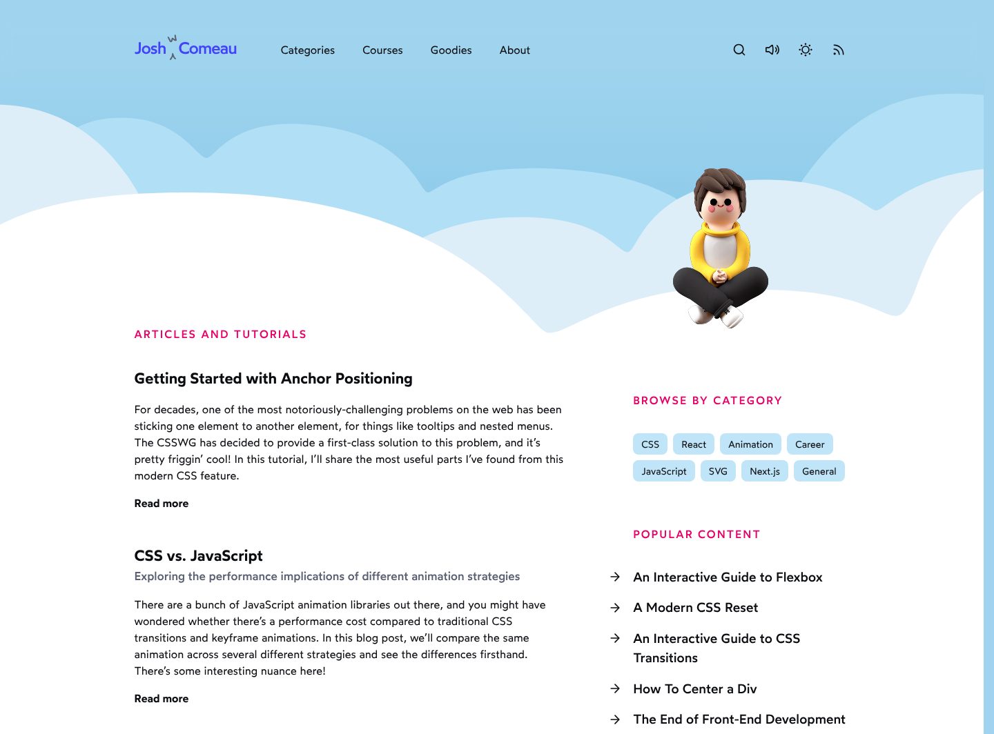 Writing, sorted for the reader, on the Josh W. Comeau website