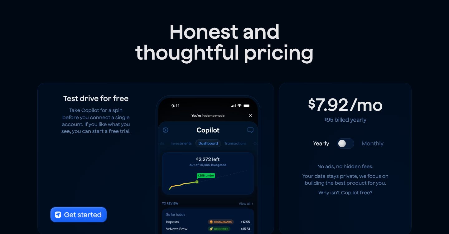Free, and what you pay for, on the Copilot Money website