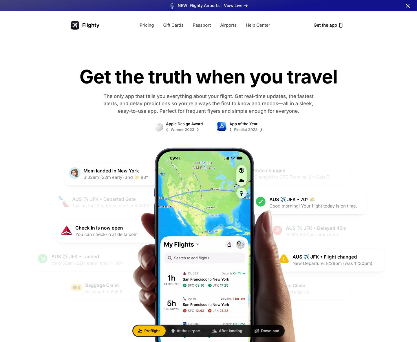 The promise, with the app in hand, on the Flighty website