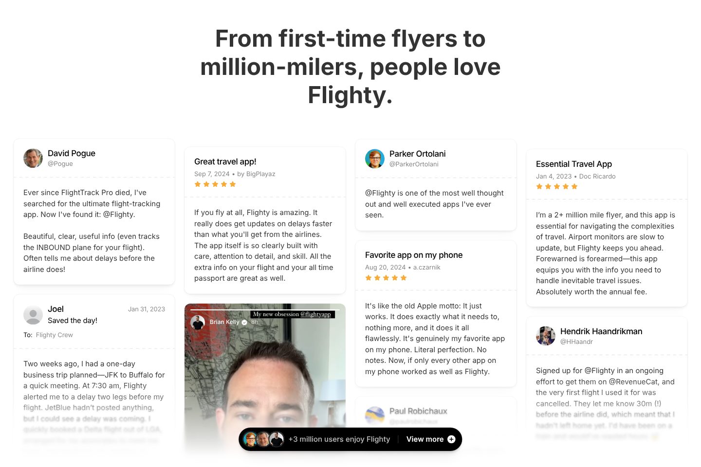 Reviews from real users, on the Flighty website