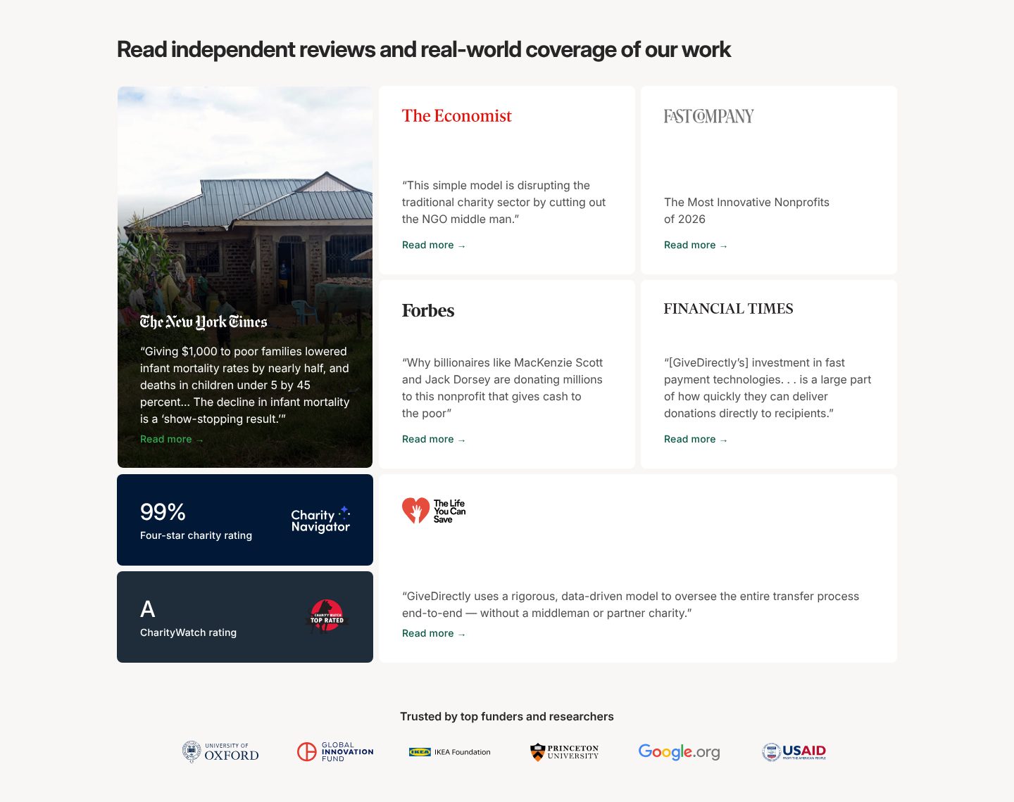Proof from outside, on the GiveDirectly website