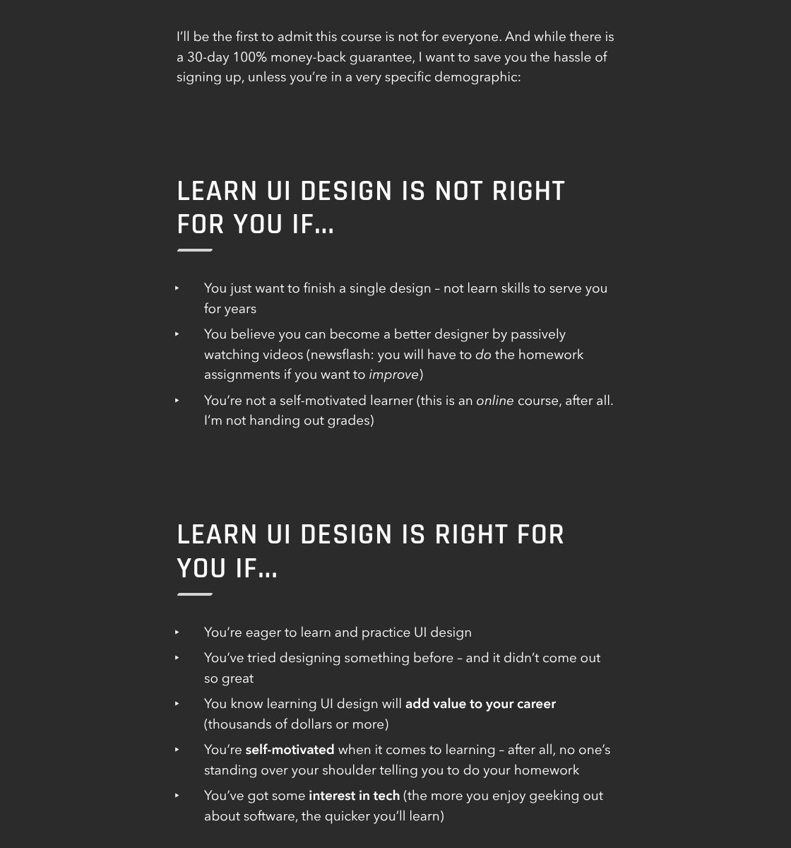 Who it is for, and who not, on the Learn UI Design website