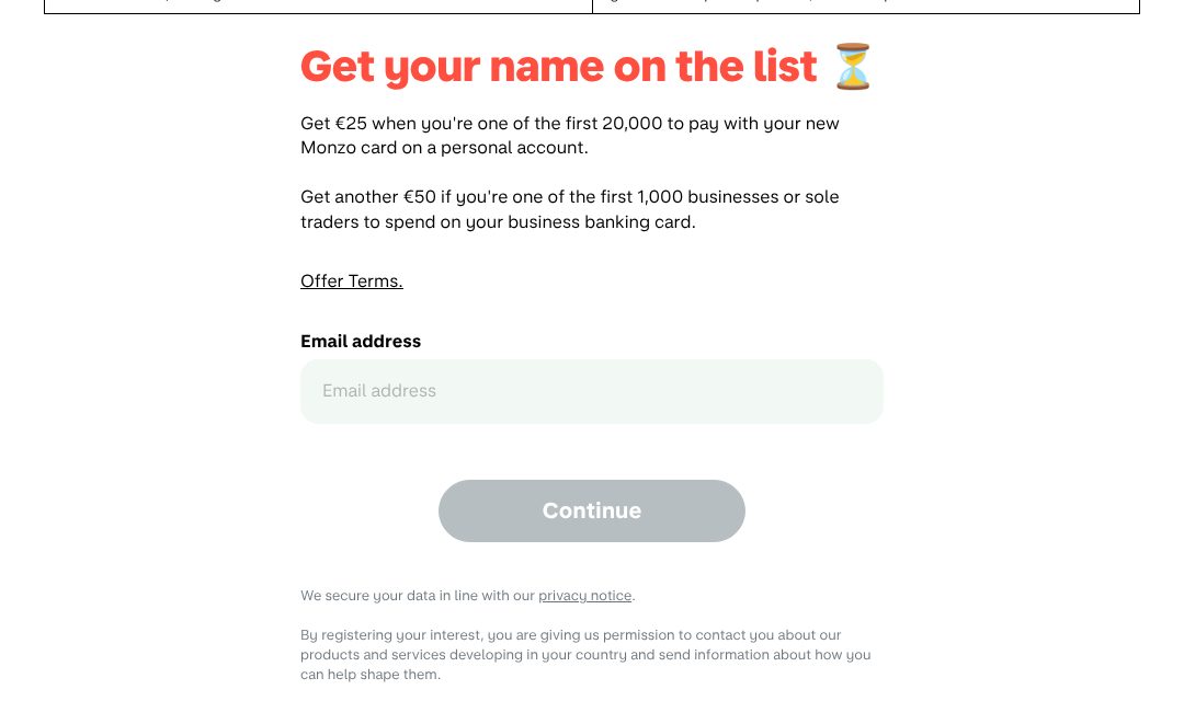 A reason to sign up now, on the Monzo website