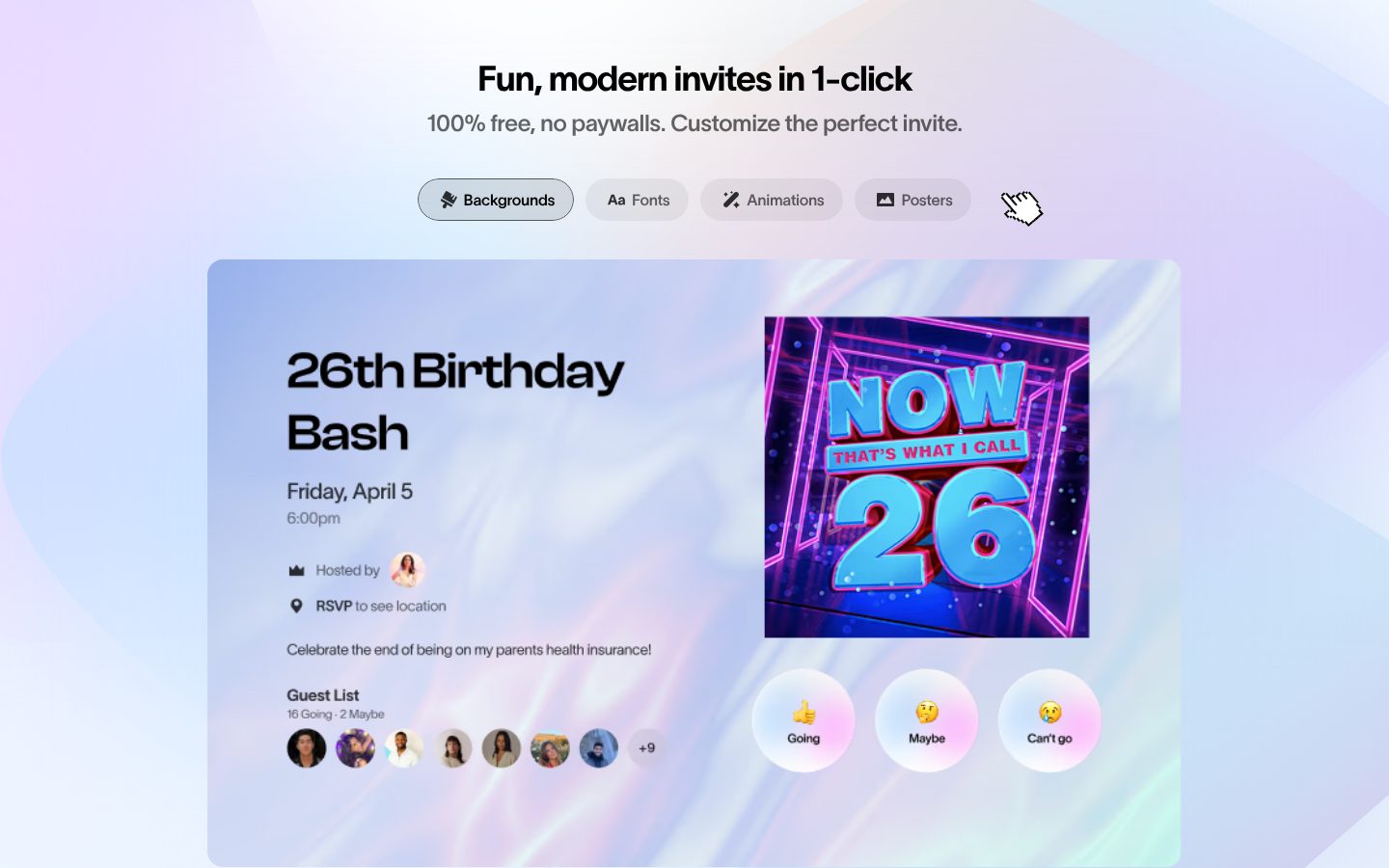The app at work, on the Partiful website