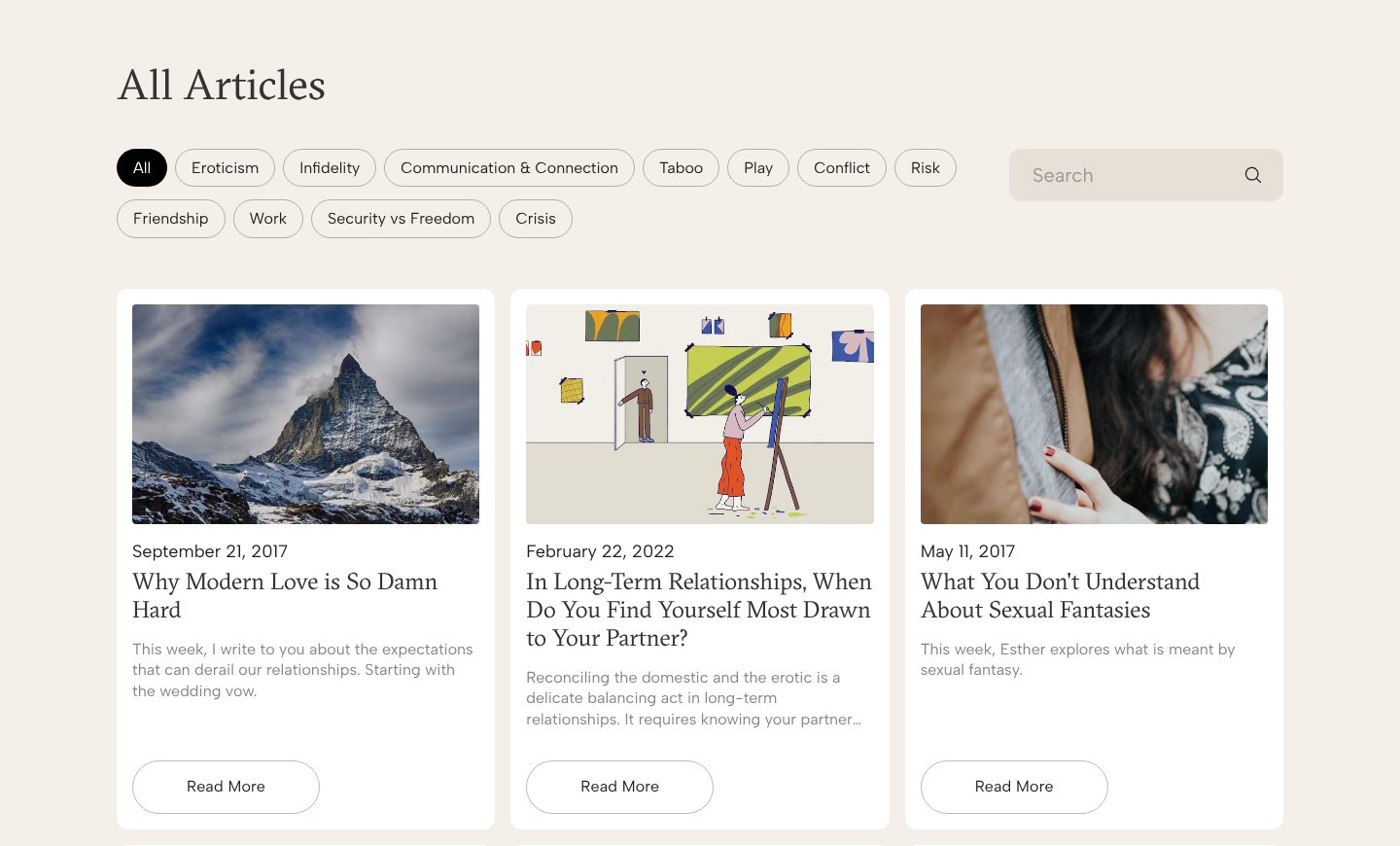 Writing for the questions people carry, on the Esther Perel website