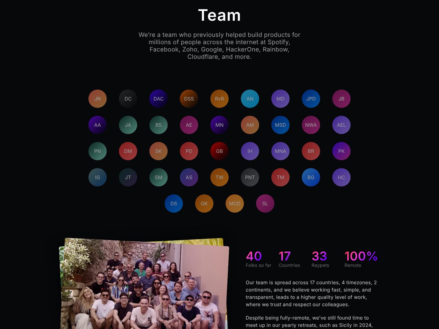 The team in numbers, on the Raycast website