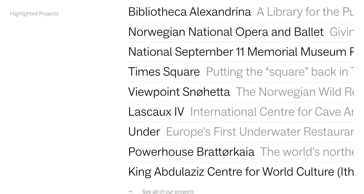 Work you can name, on the Snøhetta website