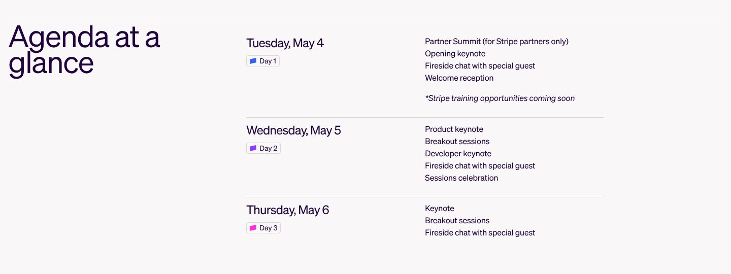 The programme, day by day, on the Stripe Sessions website