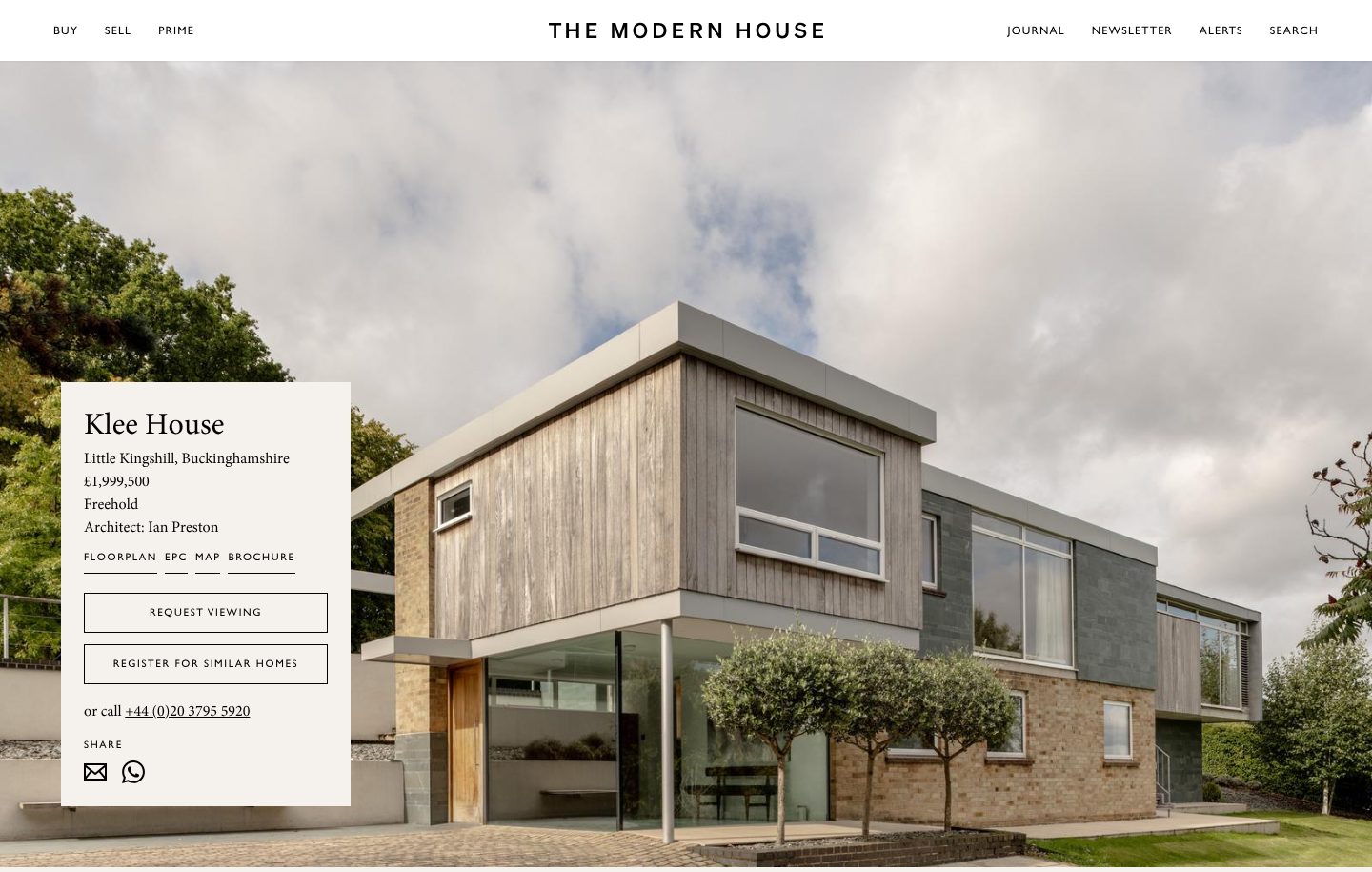 A property page that leads to a viewing, on the The Modern House website