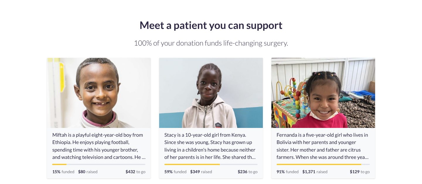 Real people, by name, on the Watsi website